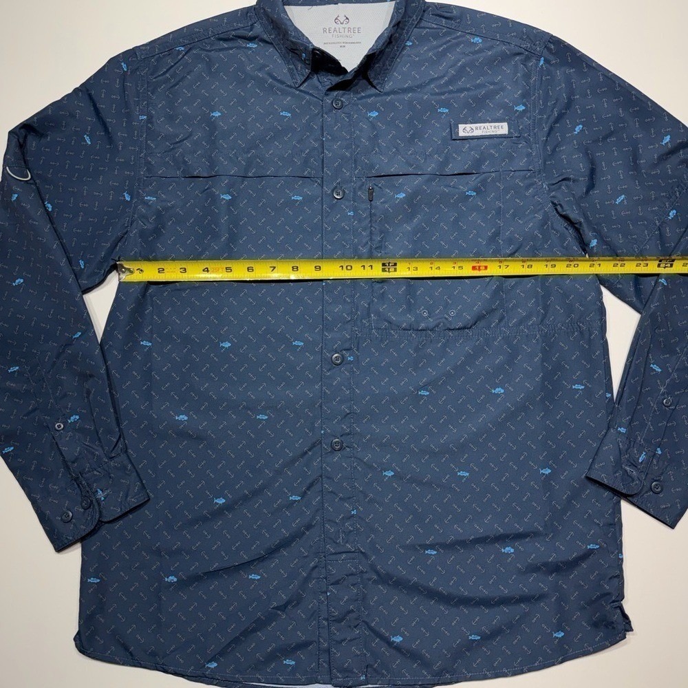 Realtree Fishing Shirt Mens Medium Navy Blue Anchor Fish Print Long Sleeve Vent - Picture 4 of 6